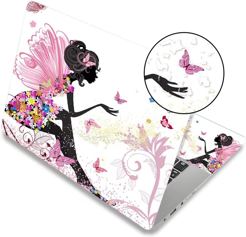 ARTSO 15.6 inch Laptop Notebook Skin Sticker Universal Soft Art Cover Decal Fits 12 13 13.3 14 15 15.4 15.6 inch Laptop Protector,Easy to Apply, Reusable, Pink Butterfly Girl - Image 3
